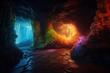 Cave landscape. Generative AI.