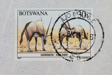 briefmarke stamp Botswana botsuana lobatse animal tier spießbock gemsbock kukama South African...