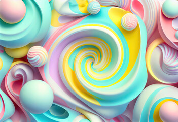 Fototapeta na wymiar abstract candy background with pastel colorful geometric shapes, in 3d style, ai generation