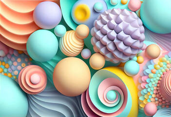 Fototapeta na wymiar abstract candy background with pastel colorful geometric shapes, in 3d style, ai generation
