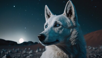Dog on the moon closeup shot, generative AI