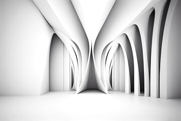 Abstract architecture futuristic background, empty white interior, in 3d style, ai generation
