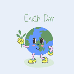 Happy earth day modern vintage and retro earth day greetings cute globe, design template vector, illustration