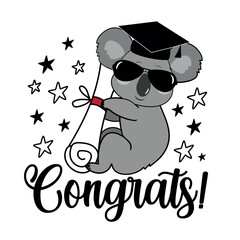 Congrats - cool koala in graduate cap and certificate or diploma. Good for greeting card, postcard, T shirt print, poster, label and other gifts design. © Regina