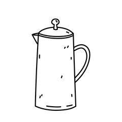 Teapot isolated on white background. Kitchen utensils. Vector hand-drawn doodle illustration. Perfect for decorations, logo, various designs.