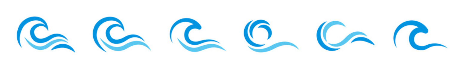 Water wave vector icon set. Wave symbol collection. Ocean wave, water logo.