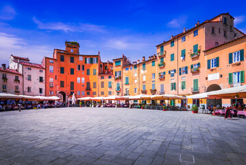 Naklejka na ściany i meble Lucca, Italy - Piazza dell'Anfiteatro, scenic sight of Tuscany