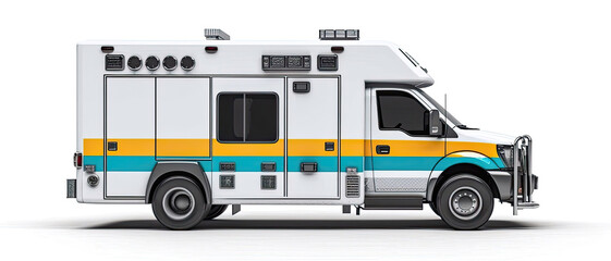 Illustration of a White Emergency Ambulance Isolated on White Background, Generative AI