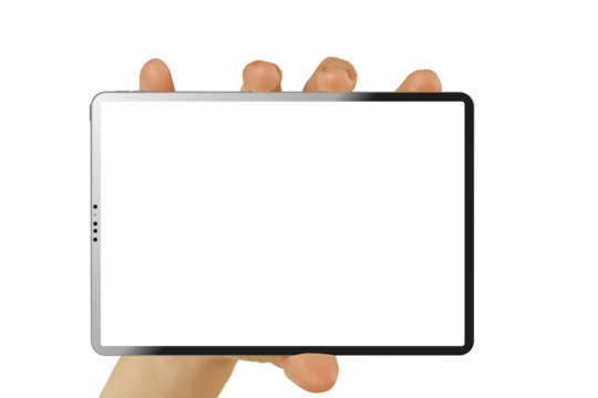 a tablet ipad in a hand on the png backgrounds