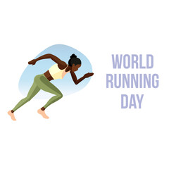 Fototapeta na wymiar Vector flat illustration with running or sprinting beautiful African American woman. World running day