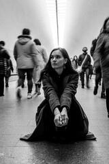 The girl is standing in the subway