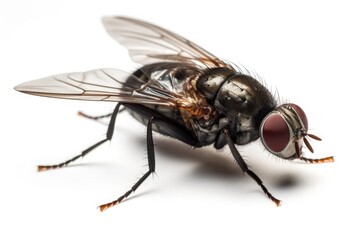 Fly close-up on a white background. Generative AI