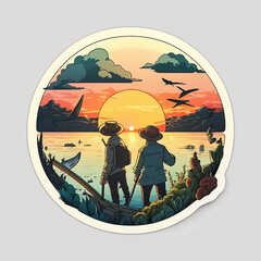 sticker of family on the beach