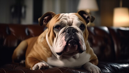Bulldog anglais sur le canapé généré par IA