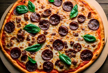 pizza with salami and olives