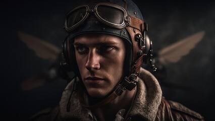 Obraz premium portrait of a male airplane pilot, generated in AI