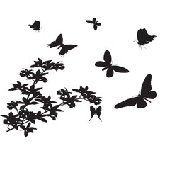 Fototapeta na wymiar silhouettes of various shapes of butterflies and tree branches