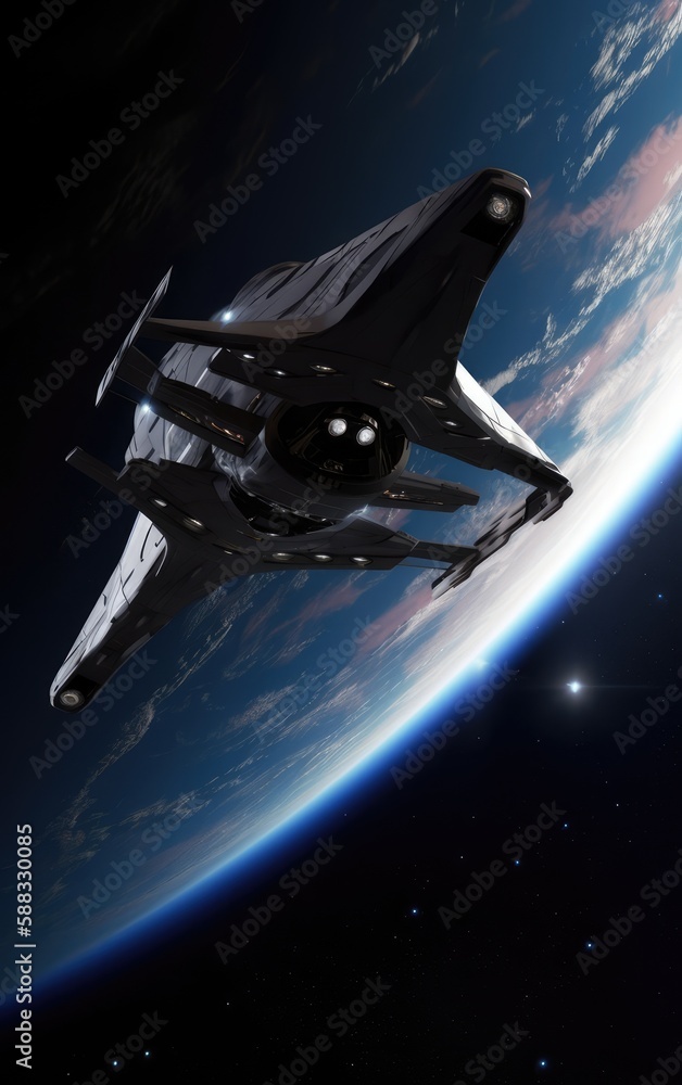 Wall mural spaceship in deep space, made with generated ai