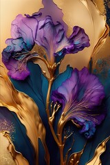 Abstract floral alcohol ink texture, made with generative ai
