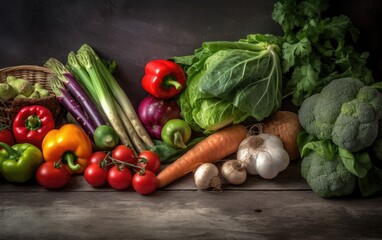 Wholesome Harvest Organic Vegetables on Rustic Backdrops