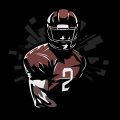 American football player on a black background. Vector illustration.