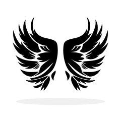 Wings icon. Black icon of wings on white background. Wings logo design. Vector illustration