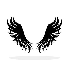 Wings icon. Black icon of wings on white background. Wings logo design. Vector illustration