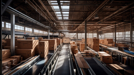 Industrial Production Line: A Multitude of Cardboard Boxes on the Manufacturing Floor, Generative AI