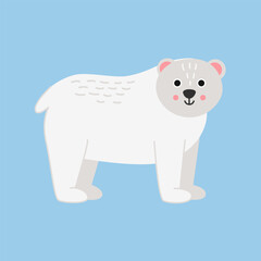 Vector illustration of cartoon cute polar bear isolated on blue background.
