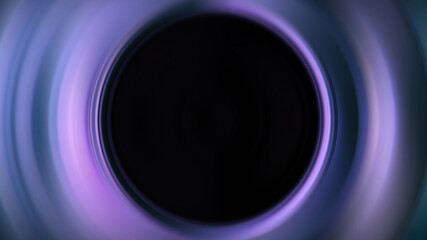 Neon frame. Blur glow. Portal hole. Defocused purple blue color gradient round circle with black copy space abstract illustration background.