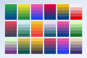 Gradient trend color palette catalogue guide in RGB Hex. The palette shades of dark colour sample fashion combination collection.