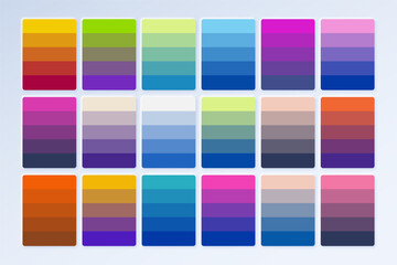 Pantone colour palette catalog samples in RGB HEX. New fashion color trend. Example of a color palette collection.
