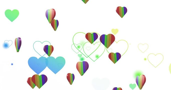 Animation of rainbow hearts over white background