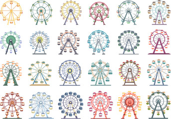 Ferris wheel icons set cartoon vector. Carousel play. Big park - obrazy, fototapety, plakaty