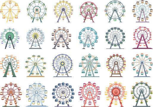 Ferris wheel icons set cartoon vector. Carousel play. Big park