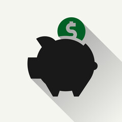 piggy bank, icon with dollar sign currency symbol, made in flat style