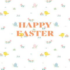 Happy Easter card. Cute easter egg, birds and flowers elements. Vector illustration for card, banner, invitation, social media post, poster, mobile apps, advertising.