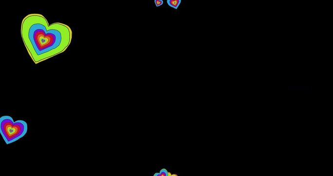 Animation of rainbow hearts over black background