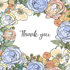 Vector watercolour floral frame with text space. Lettering. For design, printing of postcards, greetings, envelope stickers