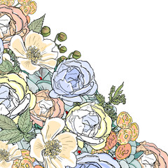 Vector watercolour floral frame with text space. Lettering. For design, printing of postcards, greetings, envelope stickers