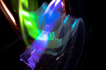 Illustration showing defocused lights and colorful light strokes. Futuristic abstract background