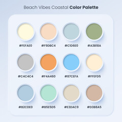 Beach Vibes Coastal Stunning Collection of RGB HEX Swatches. New fashion color trend. Example of a color palette collection.