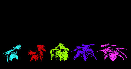 Kwiat liściasty, kolorowy kształt na czarnym tle tle, render 3d, do wizualizacji i grafiki - obrazy, fototapety, plakaty