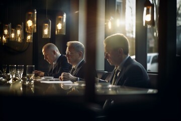 A business lunch meeting, bokeh, Non-existent person in generative AI digital illustration, Generative AI