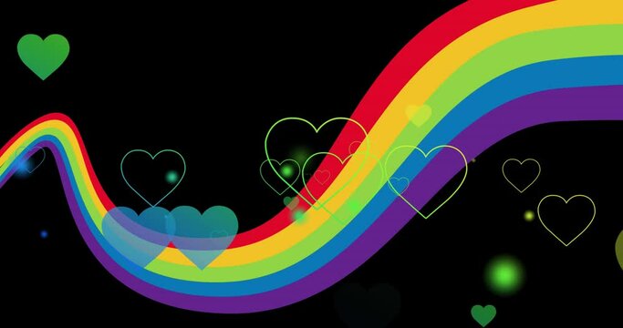 Animation of rainbow hearts over black background
