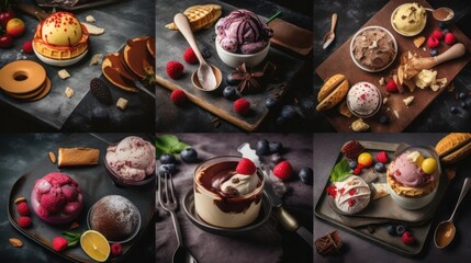 Collage with tasty ice-cream, generative ai