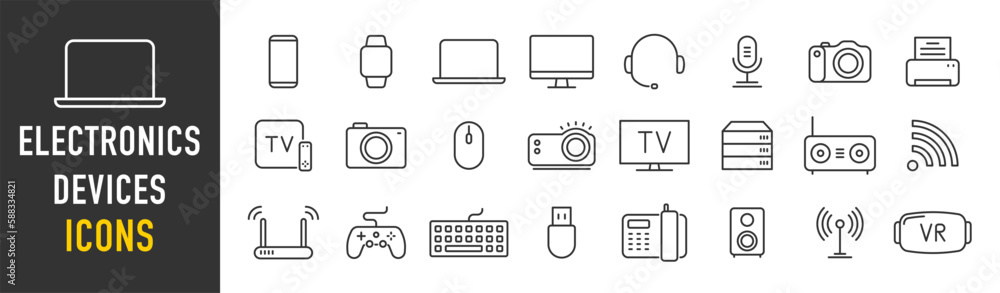 Poster electronics and devices web icons in line style. computing, social network, management, internet, ne