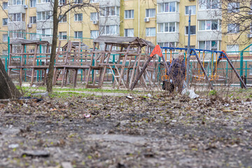 Fototapeta na wymiar Very old wooden playground for children