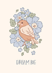 Wall Art Print Boho Flowers Groovy Baby Nursery Cute Wildflower Kawaii Svg Bird