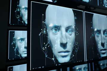 Ai face. Artificial intelligence face. Digital face or skull. Generative AI illustration
